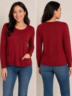 Picadilly Canada Women's Red Knit Sweater Small Long Sleeve with Pockets